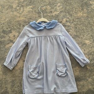 Little English long sleeve blue stripe knit dress. 3T.